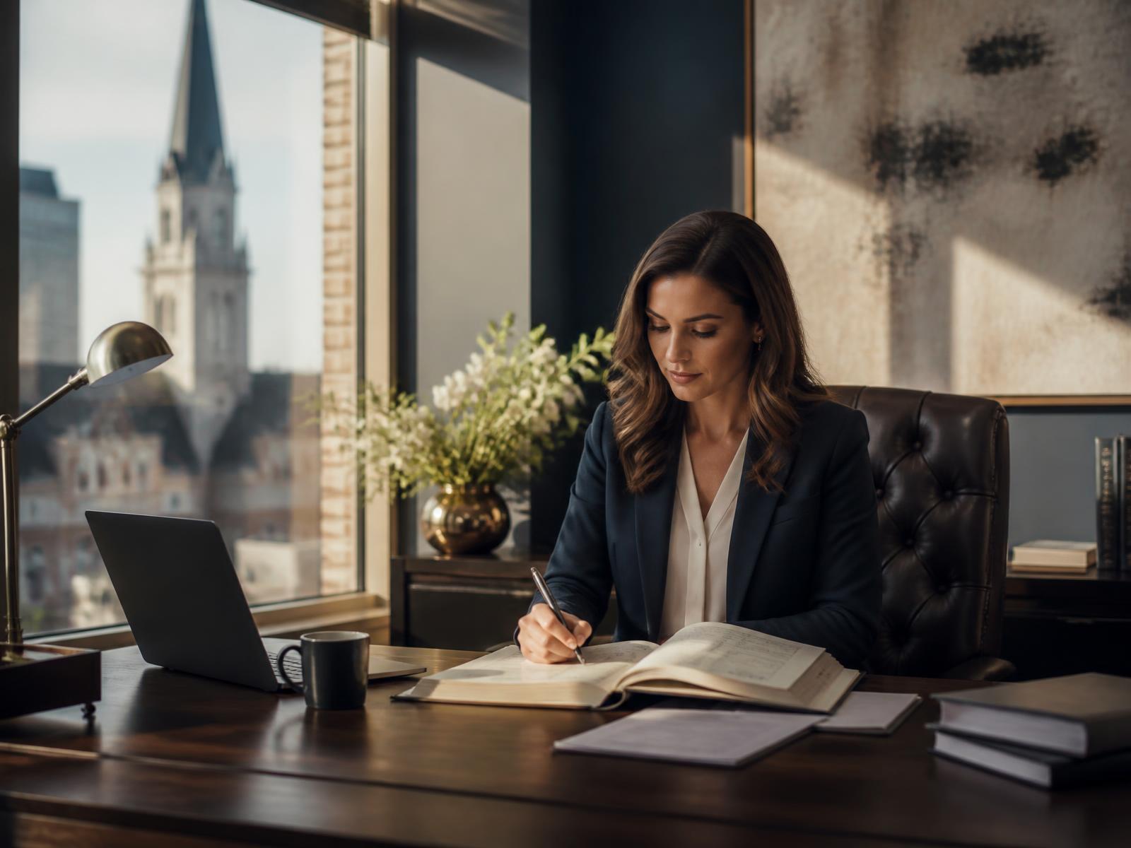 Accountant reviewing ledgers in a Lexington, Kentucky office